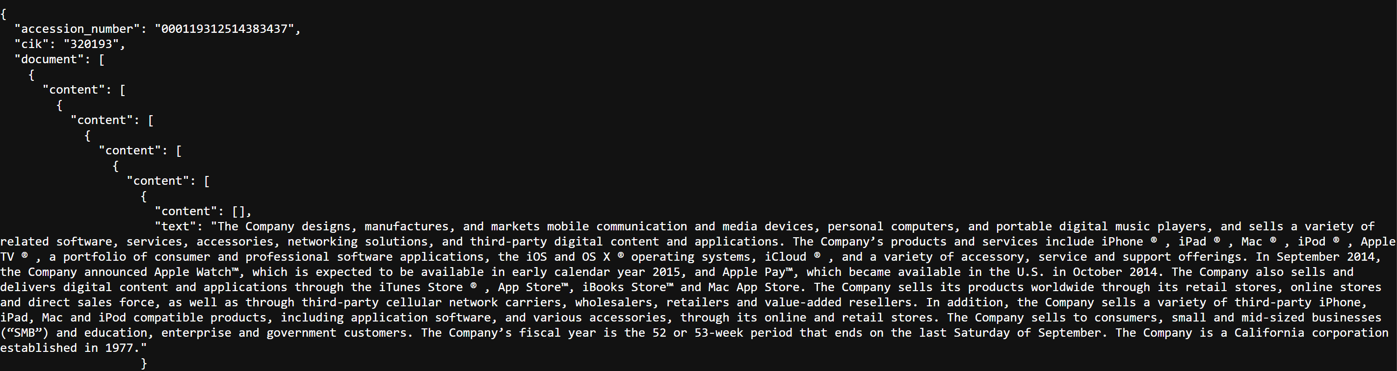 JSON Output Example